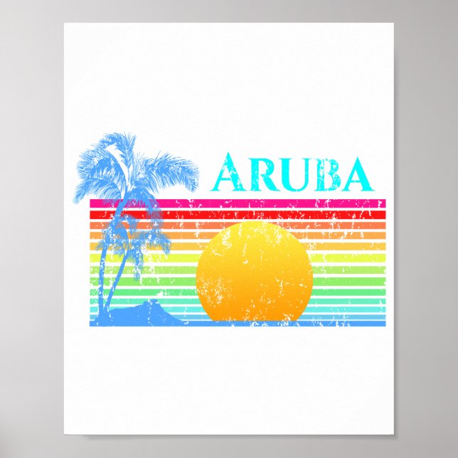 Poster Retro Beach Aruba Sunset (Frente)