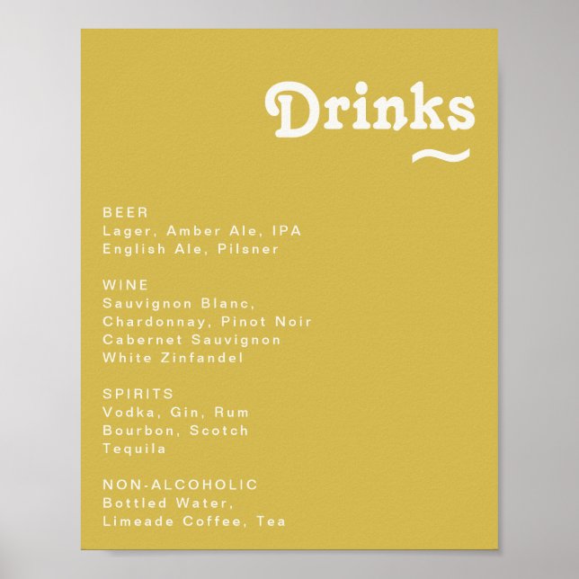 Poster Retro Beach | Dourado Sinal de Menu Bebidas Nuptiv (Frente)