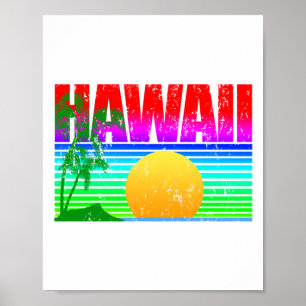 Poster Retro Beach Hawaii Sunset