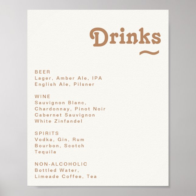 Poster Retro Beach | Indicativo De Menu "Drinks" De Casam (Frente)