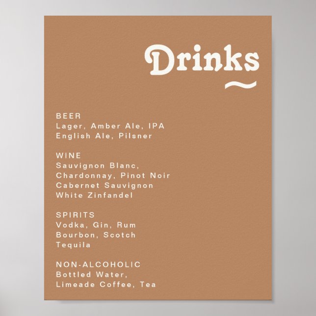 Poster Retro Beach | Sinal de menu Drinks para Casamento  (Frente)