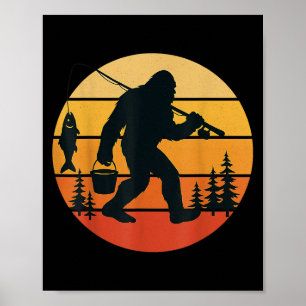 Poster Retro Bigfoot Sasquatch Pescar Presentes Engraçado
