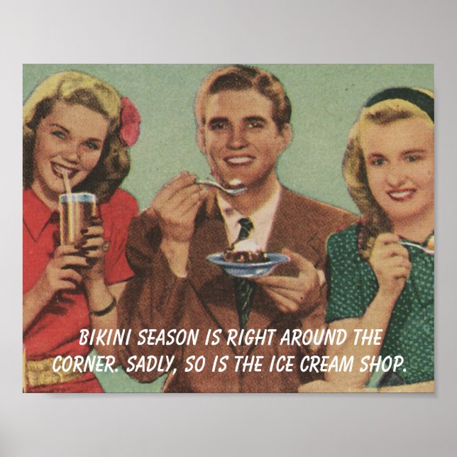 Poster Retro - Bikini Season vs. Sorvete, (Frente)