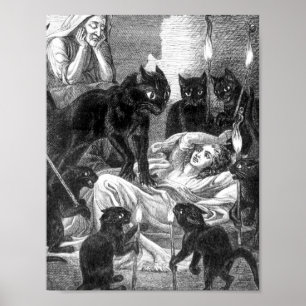 Poster Retro black cat party drawing