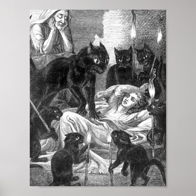 Poster Retro black cat party drawing (Frente)