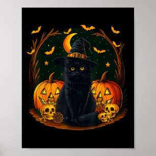 Poster Retro Black Cat Witch Y Halloween Pumpkin Mulheres