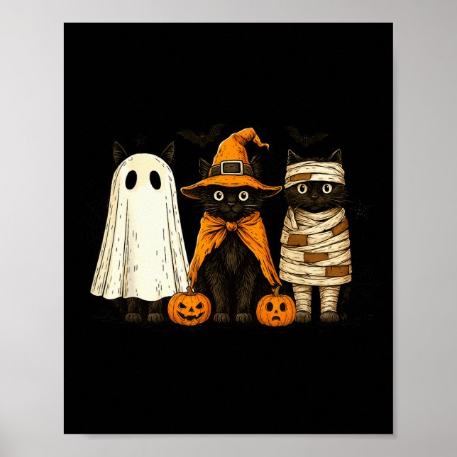 Poster Retro Black Cat Witch Y Halloween Pumpkin Women Me (Frente)