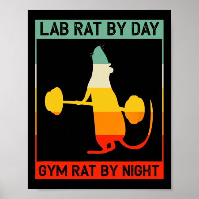 Poster Retro Bodybuilding Lab Rat By Day Gym Rat By Night (Frente)