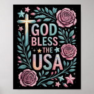 Poster Retro Boho Floral Deus abençoe 4.º Cristão dos Est