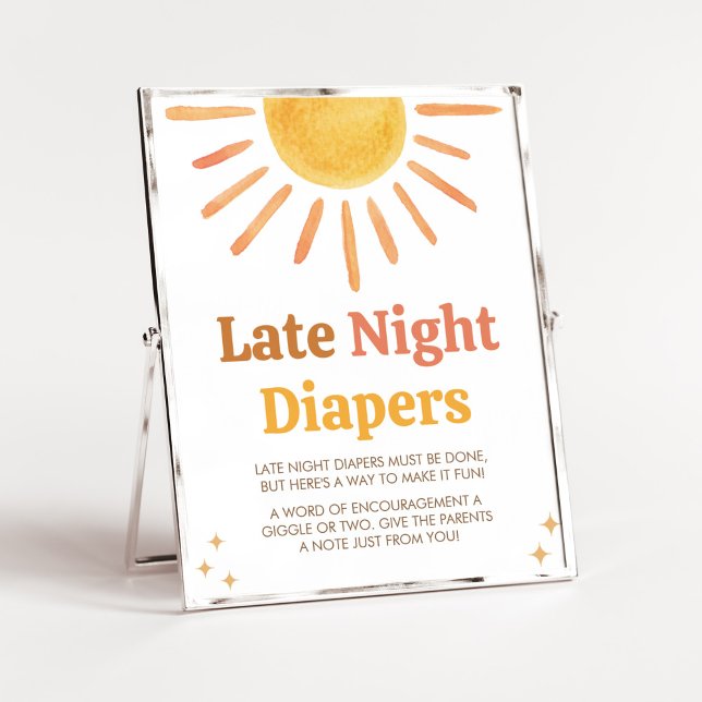 Poster Retro Boho Sunshine Chá de fraldas Noite Tarde Fra (Boy Boho Sunshine Baby Shower Late Night Diapers Sign)