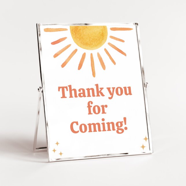 Poster Retro Boho Sunshine Obrigado por vir (Boy Boho Sunshine Baby Shower Thank you for Coming Sign)