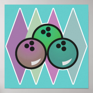 Pôster retro bola de boliche design