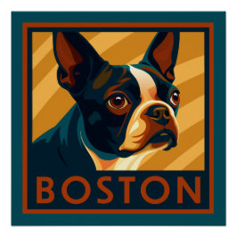 Pôster Retro Boston Terrier Retrato