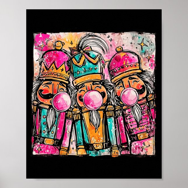 Poster Retro Brushstroke Nutcracker Blowing Bubble Gum Ch (Frente)