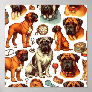 Poster Retro Bullmastiff Seamless
