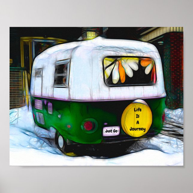 Poster Retro Camper Hippie Life É Uma Viagem Apenas Ir (Frente)