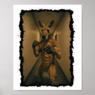 Poster Retro Canguru Em Boxing, Em Sessão No corredor
