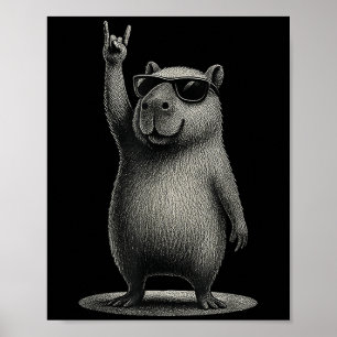 Poster Retro Capybara Rock Music Gift Men Crianças Mulher