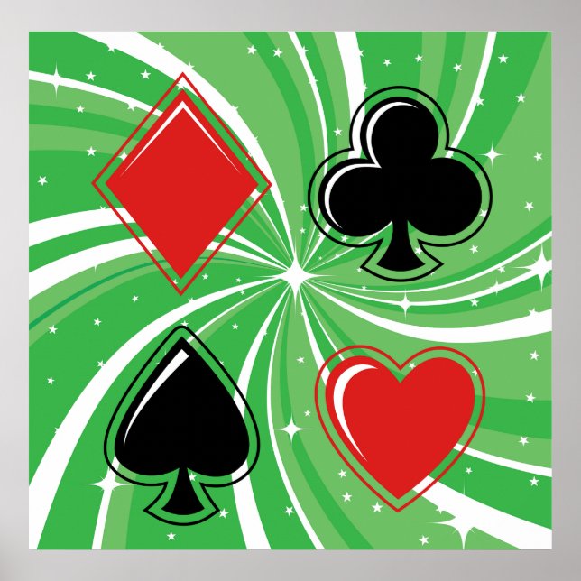 Poster Retro Card Suits Vibrant Red and Black (Frente)