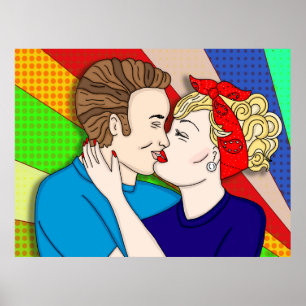 Poster Retro Casal de Beijo, 1950