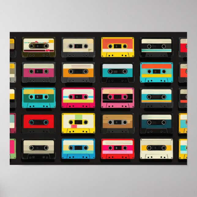 Poster Retro Cassette Tape Pattern – Vintage Music  (Frente)