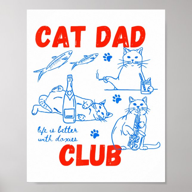 Poster Retro Cat Dad Club Life Is Better With Cats Funny  (Frente)