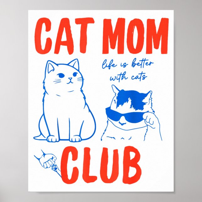 Poster Retro Cat Mom Club Funny Cat Meme Mama Grandma Mot (Frente)