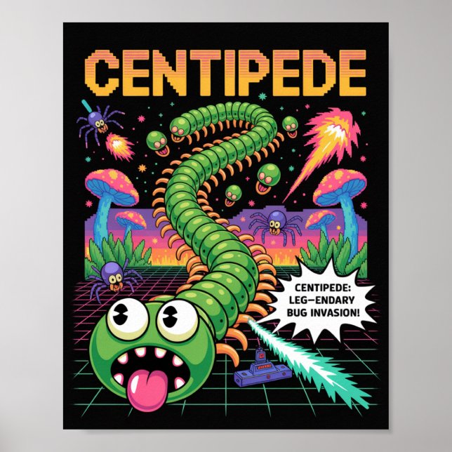 Poster Retro Centipede Arcade Pixel (Frente)