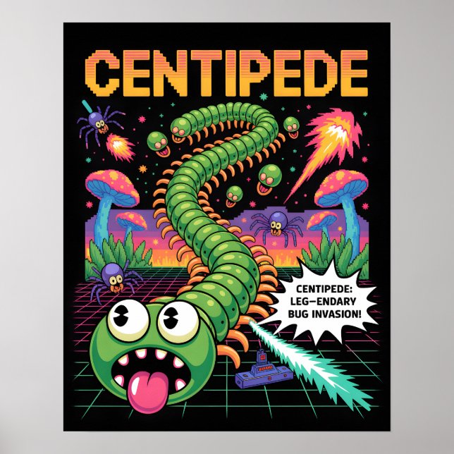 Poster Retro Centipede Arcade Pixel Art Wall Art - Leg-en (Frente)