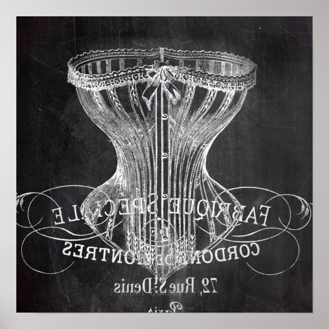 Poster Retro chalkboard scripts victorian lingerie corset (Frente)