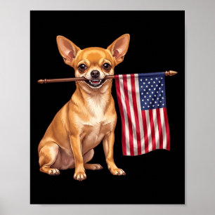 Poster Retro Chihuahua Bandeira Americana Cão Patriótico