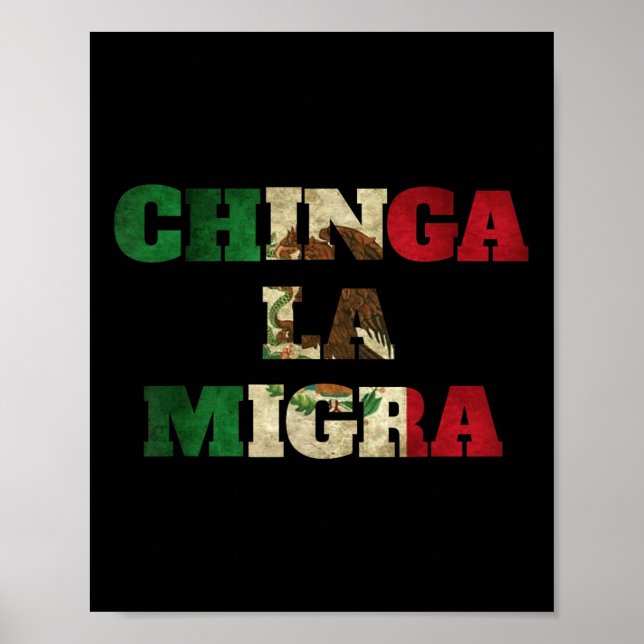 Poster Retro Chinga La Migra México Bandera De Bandeira I (Frente)