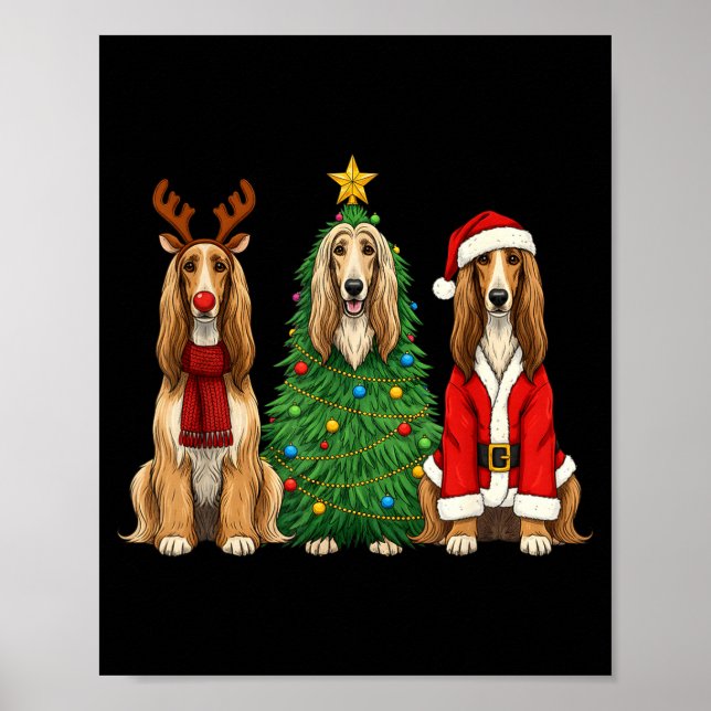 Poster Retro Christmas Afghan Hound Santa Reindeer Dog Lo (Frente)