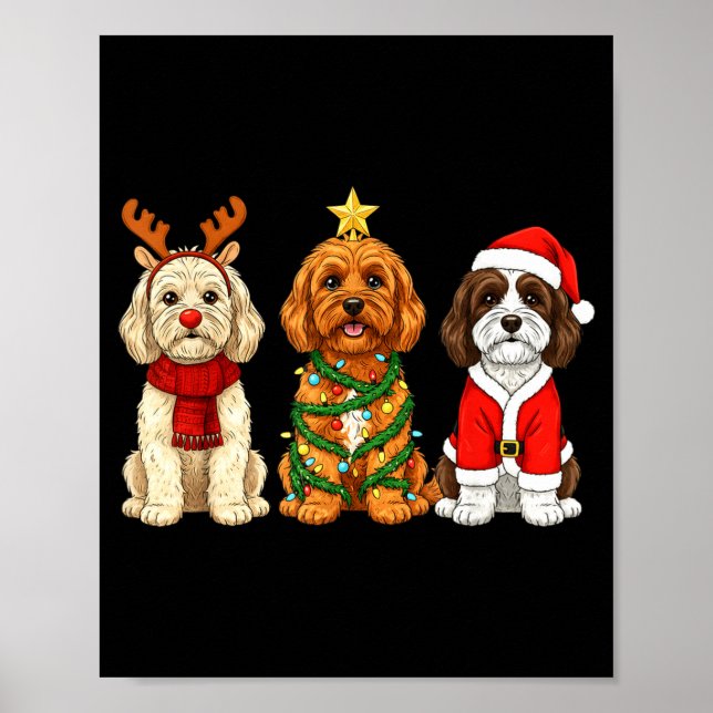 Poster Retro Christmas Ao Santa Reindeer Dog Lover  (Frente)