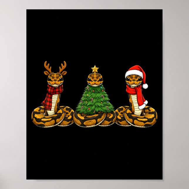 Poster Retro Christmas Ball Python Snake Santa Reindeer  (Frente)