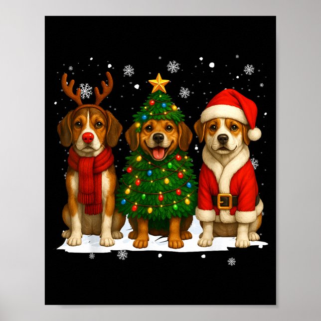 Poster Retro Christmas Beagle Santa Reindeer Dog Lover  (Frente)
