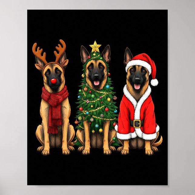 Poster Retro Christmas Belgian Malinois Santa Reindeer Do (Frente)