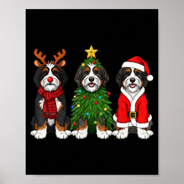 Poster Retro Christmas Bernedoodle Santa Reindeer Dog Lov (Frente)
