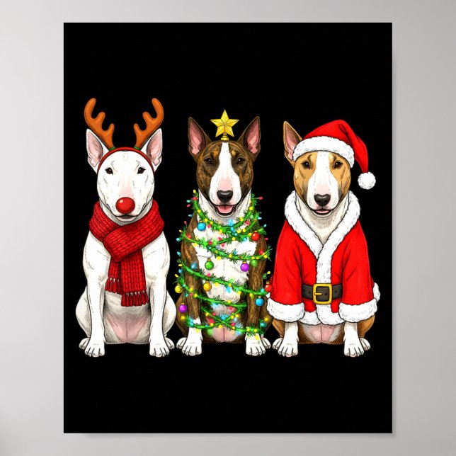Poster Retro Christmas Bull Terrier Santa Reindeer Dog Lo (Frente)