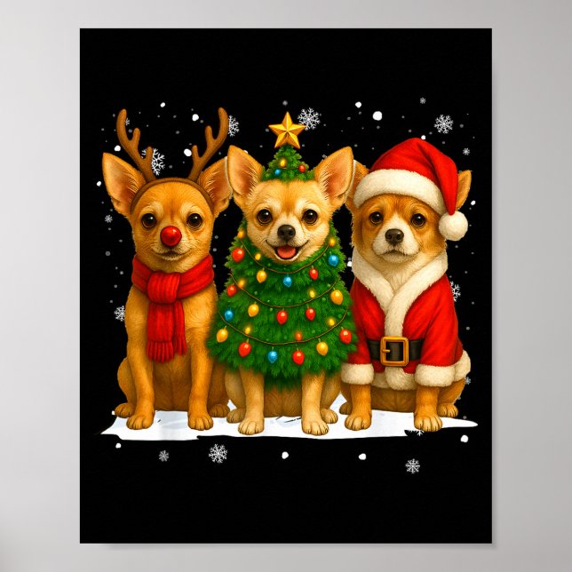Poster Retro Christmas Chihuahua Santa Reindeer Dog Lover (Frente)