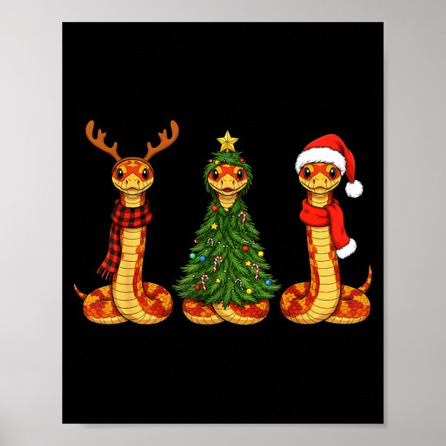 Poster Retro Christmas Corn Snake Santa Reindeer  (Frente)