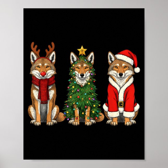 Poster Retro Christmas Coyote Santa Reindeer  (Frente)