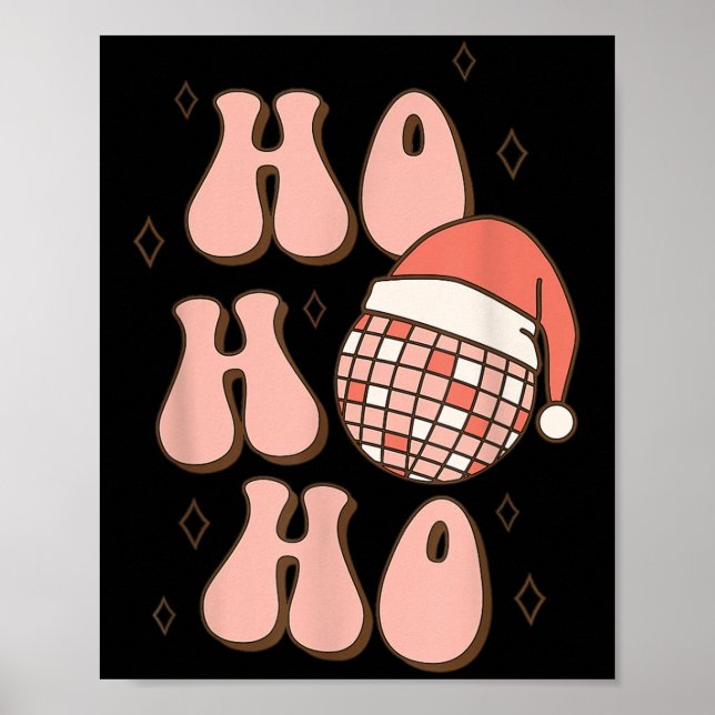 Poster Retro Christmas Disco Ball Groovy Ho Ho Ho Santa H (Frente)