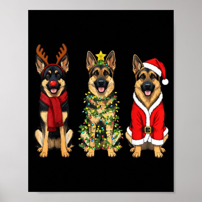 Poster Retro Christmas German Shepherd Santa Reindeer Gsd (Frente)