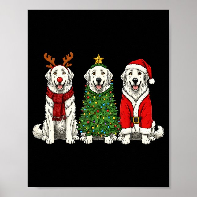 Poster Retro Christmas Great Pyrenees Santa Reindeer Dog  (Frente)