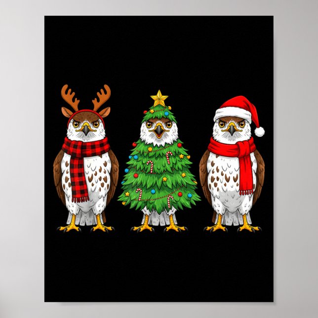 Poster Retro Christmas Hawk Santa Reindeer  (Frente)