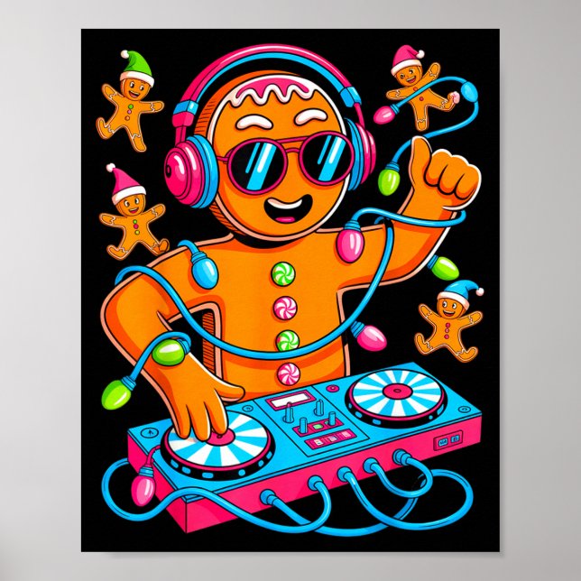Poster Retro Christmas House Music Gingerbread Dj Techno  (Frente)