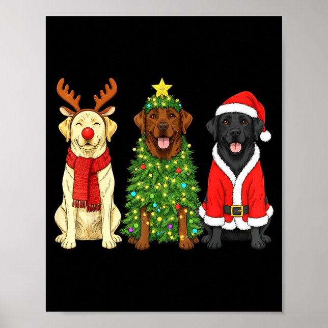 Poster Retro Christmas Labrador Retriever Santa Reindeer  (Frente)