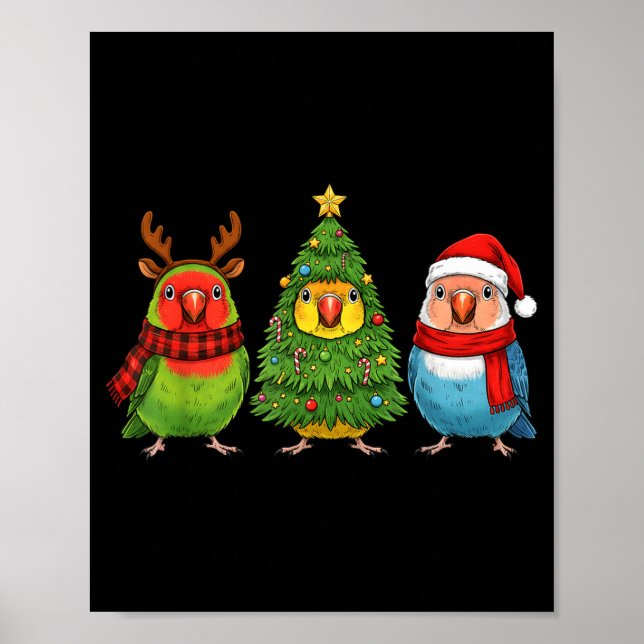 Poster Retro Christmas Lovebird Parrot Santa Reindeer  (Frente)