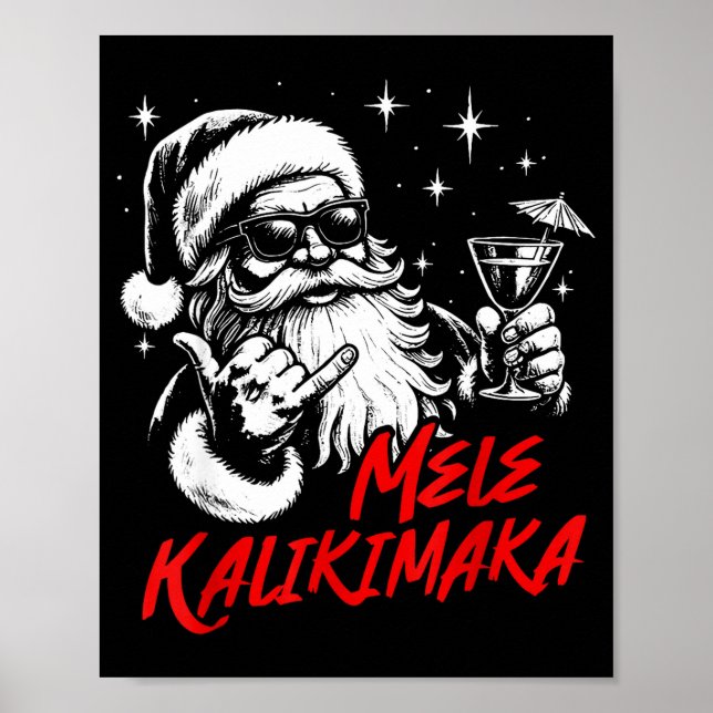 Poster Retro Christmas Mele Kalikimaka Santa Shaka Hawaii (Frente)